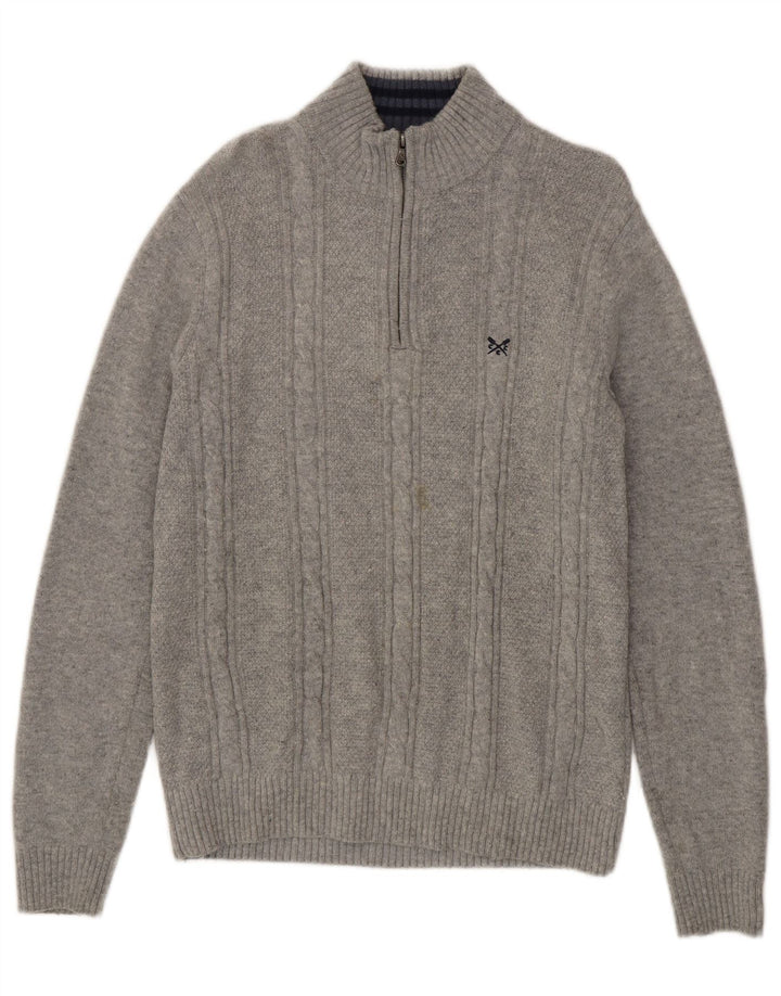 Crew Clothing Mens Zip Neck Jumper Sweater Large Grey Lambswool