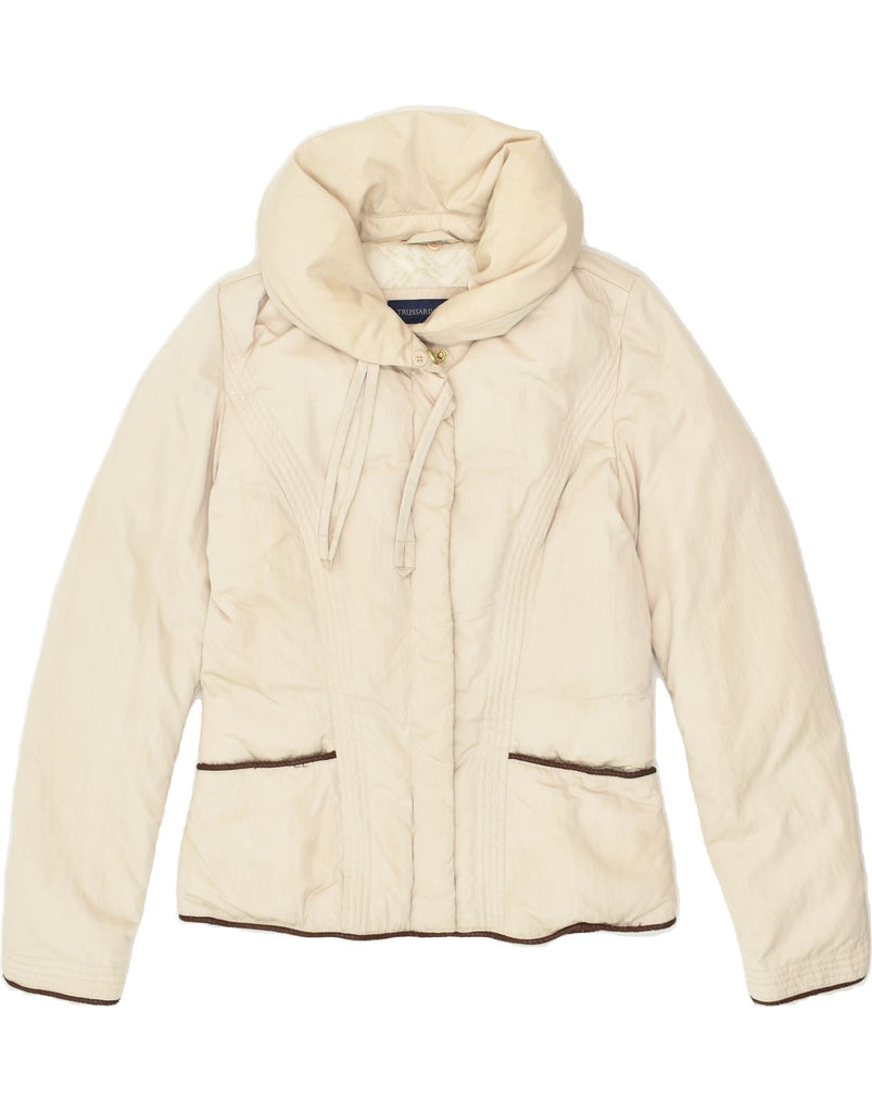 TRUSSARDI Womens Padded Jacket IT 42 Medium Beige Polyester | Vintage Trussardi | Thrift | Second-Hand Trussardi | Used Clothing | Messina Hembry 