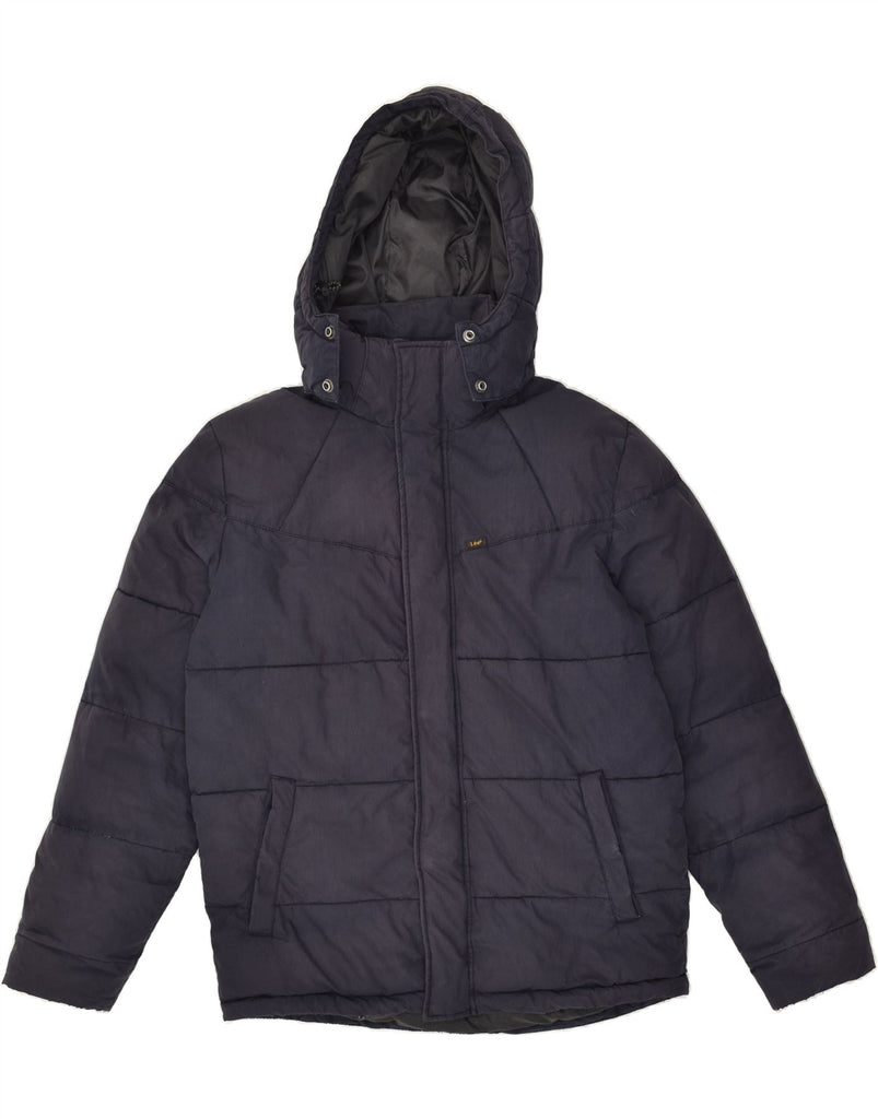 LEE Mens Hooded Padded Jacket UK 38 Medium Navy Blue Polyester | Vintage Lee | Thrift | Second-Hand Lee | Used Clothing | Messina Hembry 