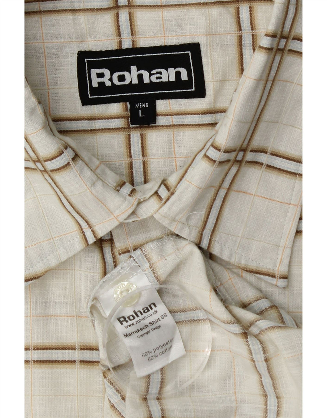 Rohan Mens Short Sleeve Shirt Large Off White Check Polyester