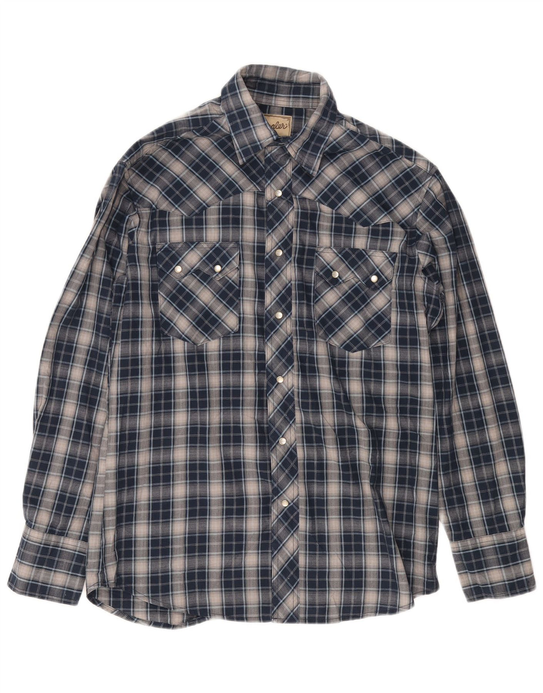WRANGLER Mens Shirt Medium Navy Blue Check Cotton
