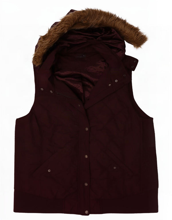 Marks & Spencer Womens Hooded Quilted Gilet UK 22 3XL Burgundy Polyester