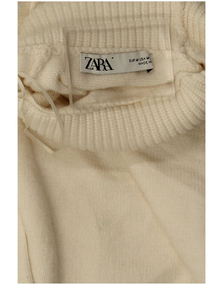 Zara Womens Crop Oversized Roll Neck Jumper Sweater UK 14 Medium Off White