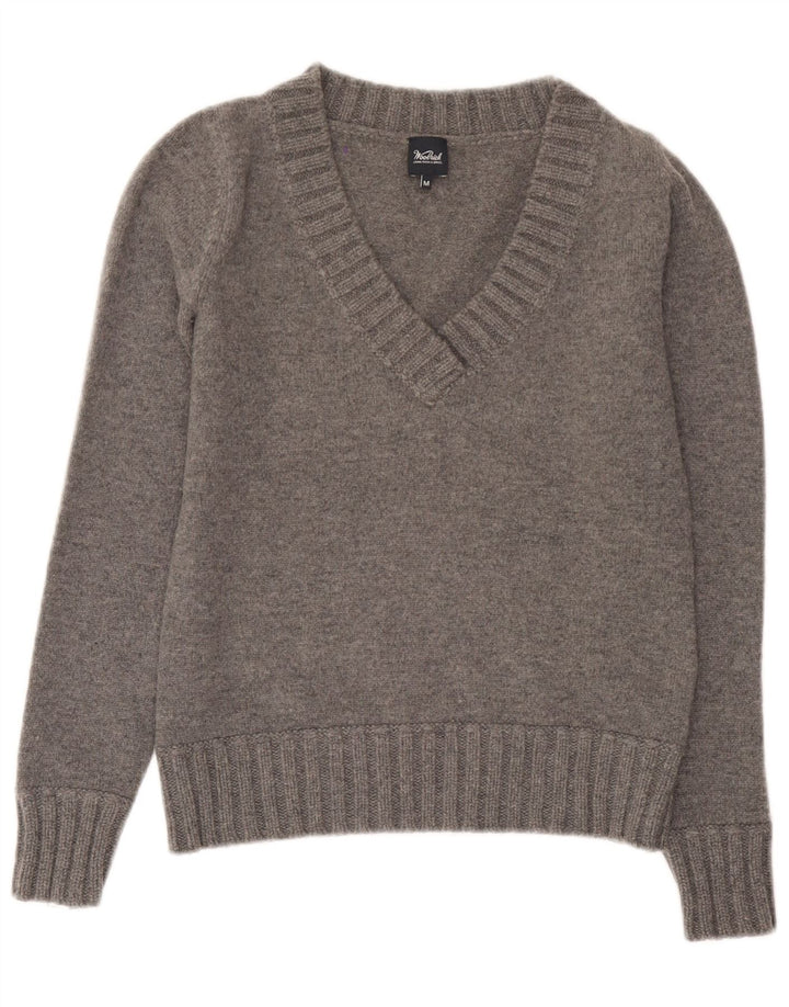 Woolrich Womens V-Neck Jumper Sweater UK 12 Medium Grey Wool