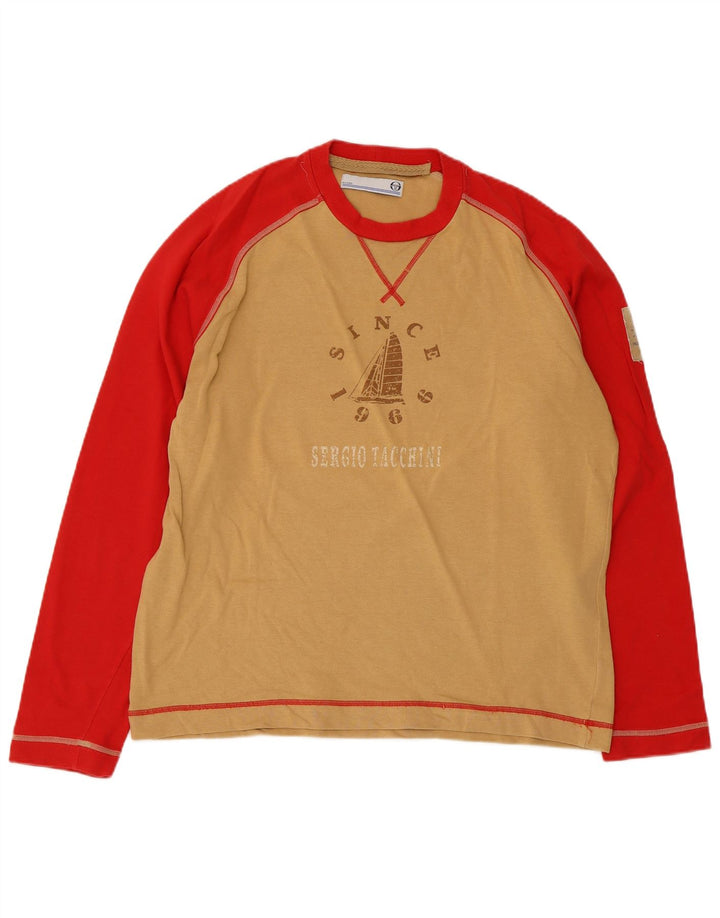 SERGIO TACCHINI Mens Milano Graphic Top Long Sleeve Large Beige