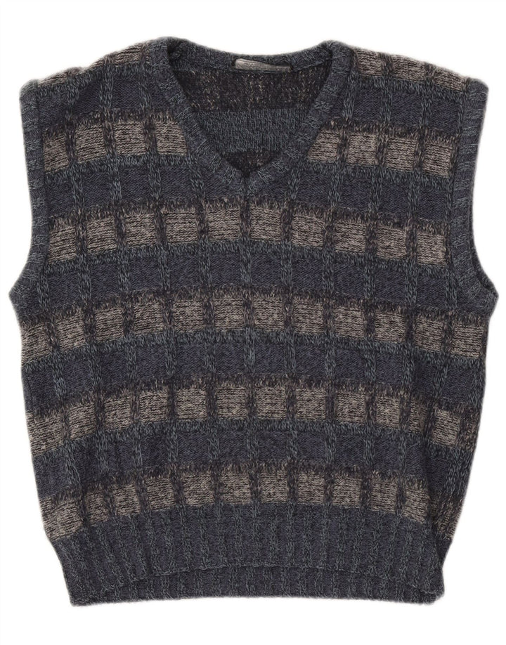 Vintage Mens Vest Tank Top Small Grey Check Acrylic