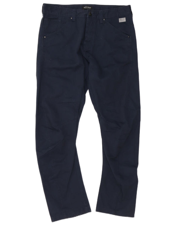 Jack & Jones Mens Anti Fit Casual Trousers W36 L34 Navy Blue Cotton