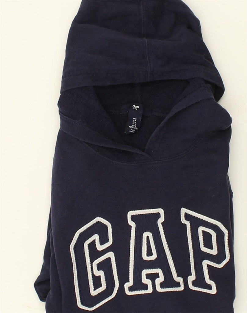 GAP Womens Loose Fit Graphic Hoodie Jumper UK 10 Small Navy Blue Cotton | Vintage Gap | Thrift | Second-Hand Gap | Used Clothing | Messina Hembry 