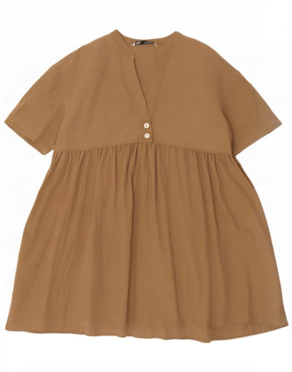 Zara Womens Oversized Tiered Dress UK 6 XS Beige Lyocell