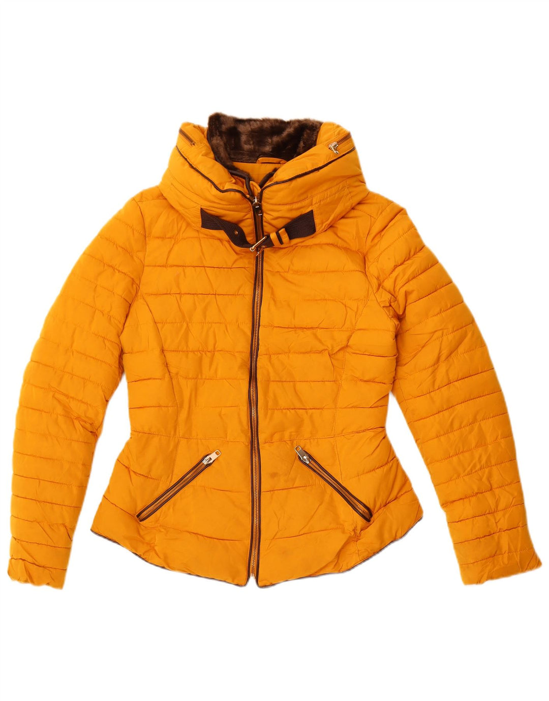 Zara Womens Crop Padded Jacket UK 10 Small Yellow