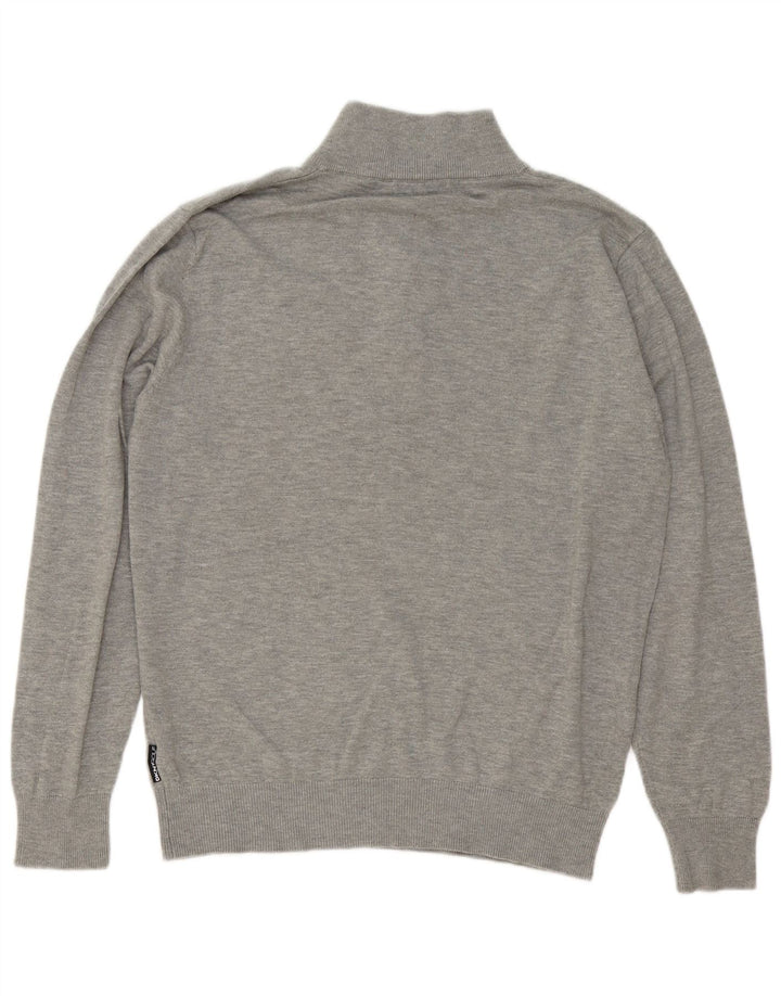Dkny Mens Zip Neck Jumper Sweater Large Grey Flecked Cotton