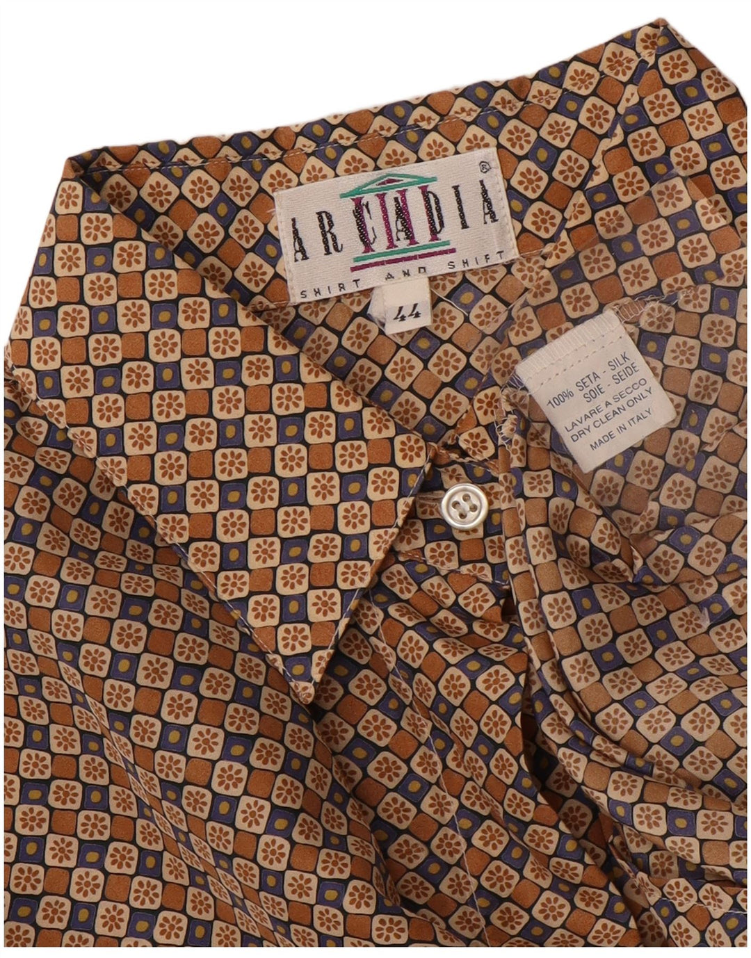 Arcadia Womens Shirt Blouse IT 44 Medium Brown Floral Silk