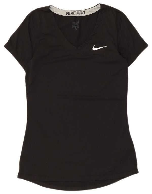 Nike Womens Dri Fit T-Shirt Top UK 12 Medium Black Polyester