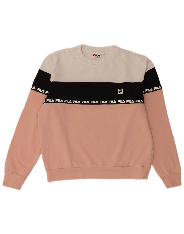 Fila Womens Graphic Sweatshirt Jumper UK 10 Small Pink Colourblock
