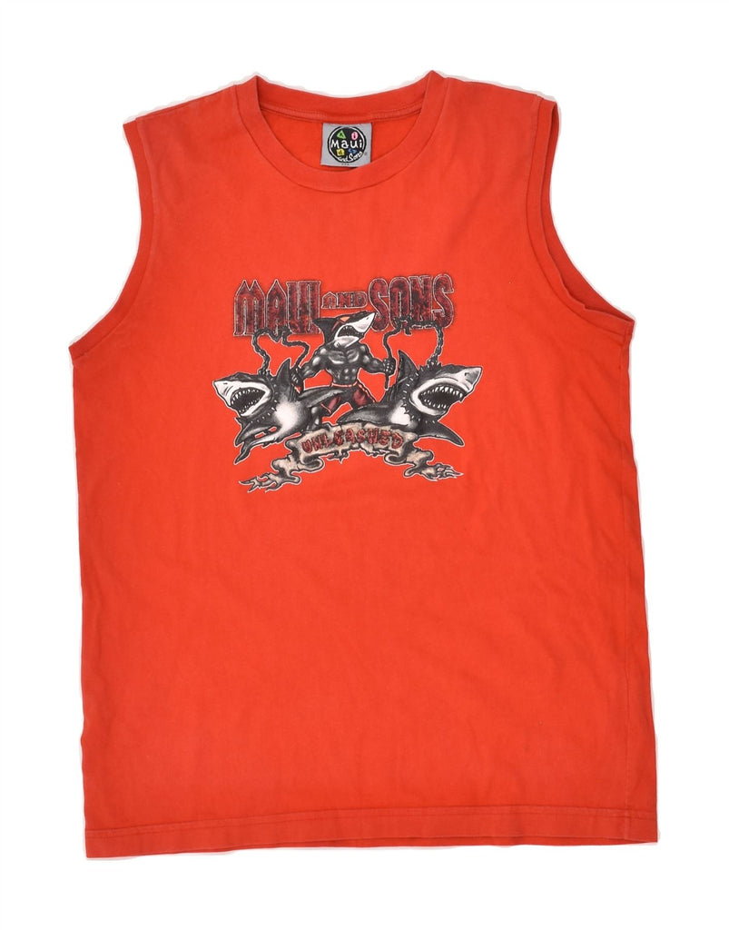 MAUI AND SONS Boys Graphic Vest Top 13-14 Years 2XL Red Cotton | Vintage Maui and Sons | Thrift | Second-Hand Maui and Sons | Used Clothing | Messina Hembry 