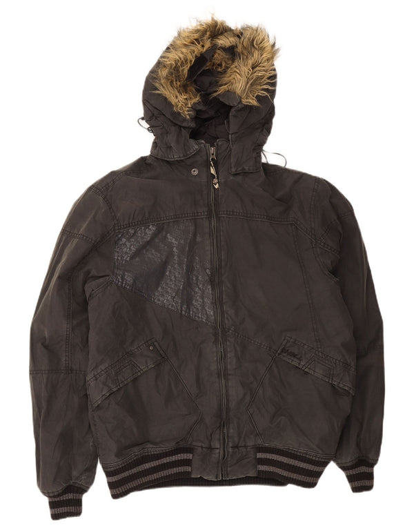 O'Neill Mens Hooded Bomber Racer Jacket UK 40 Large Black Cotton