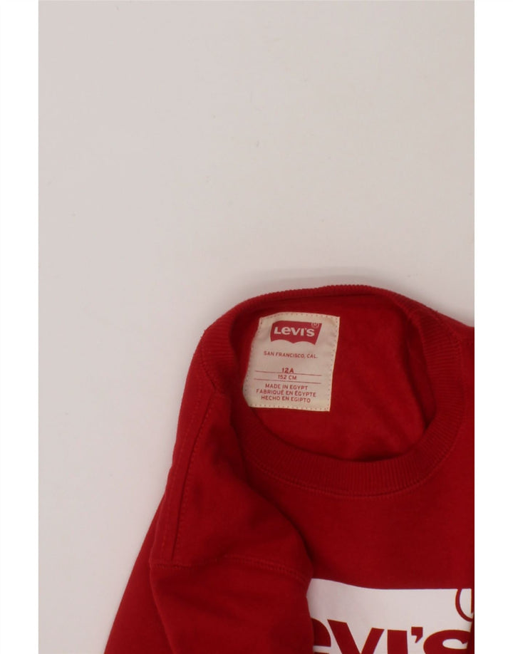 LEVI'S Boys Graphic Sweatshirt Jumper 11-12 Years Red Cotton Vintage Levi's and Second-Hand Levi's from Messina Hembry 