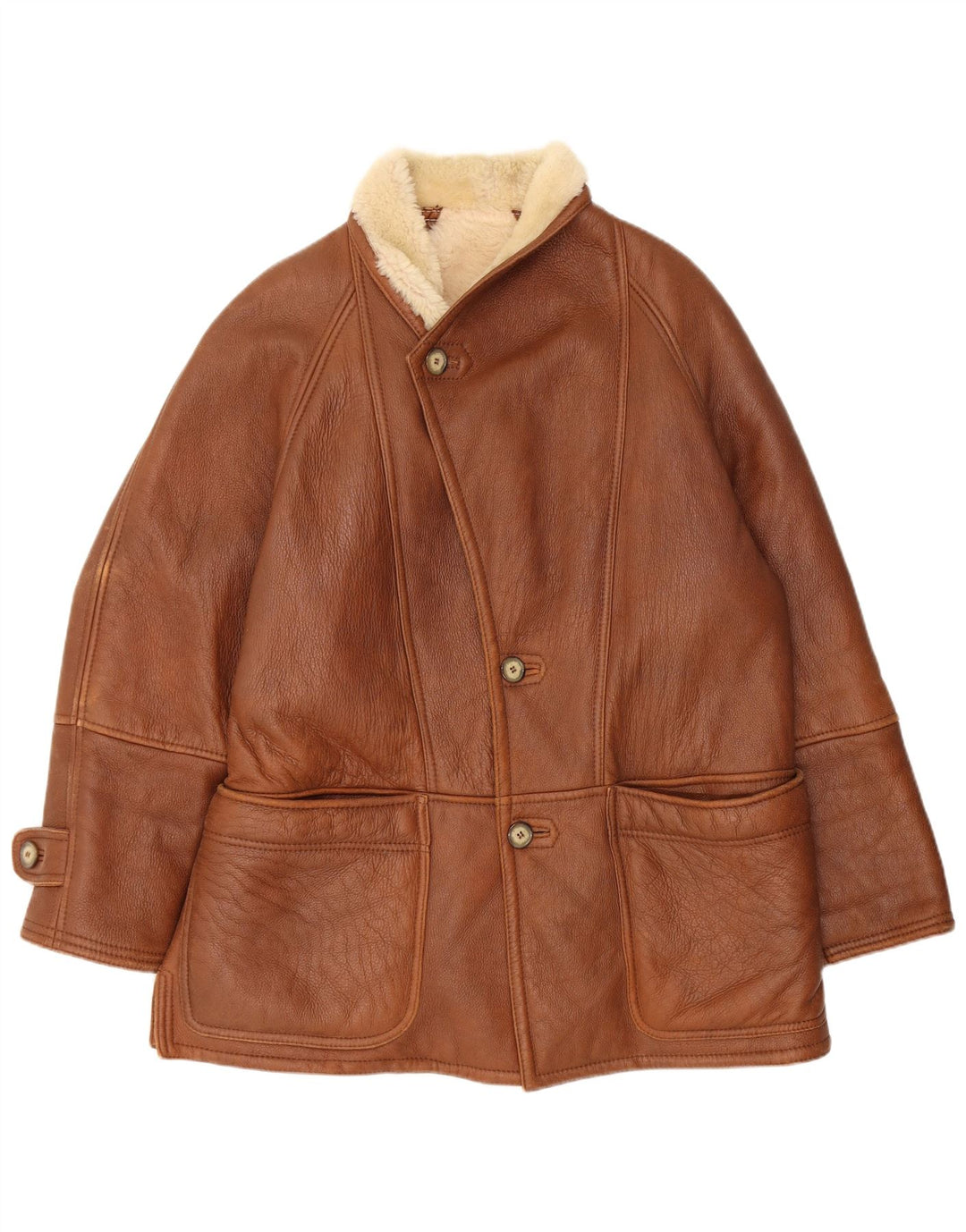 Vintage Mens Shearling Jacket IT 52 XL Brown Shearling