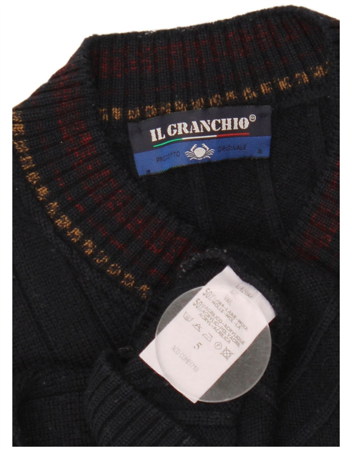Il Granchio Mens V-Neck Jumper Sweater Large Navy Blue Wool