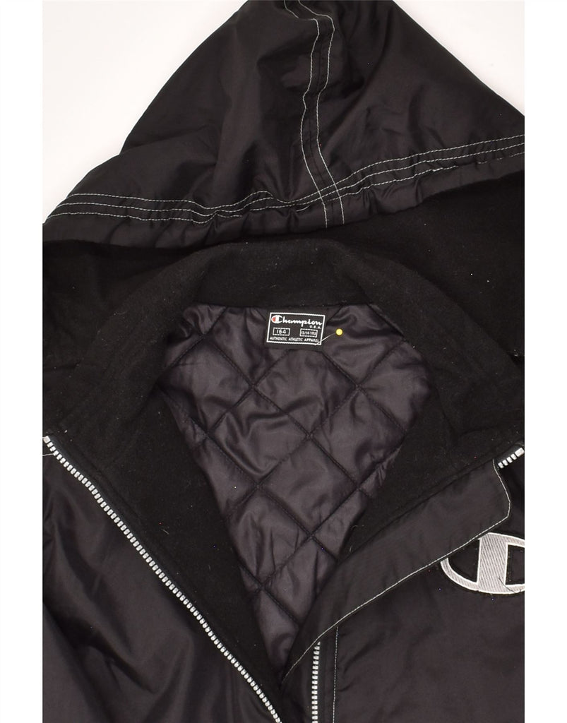 CHAMPION Boys Hooded Windbreaker Jacket 13-14 Years Black Polyamide | Vintage Champion | Thrift | Second-Hand Champion | Used Clothing | Messina Hembry 