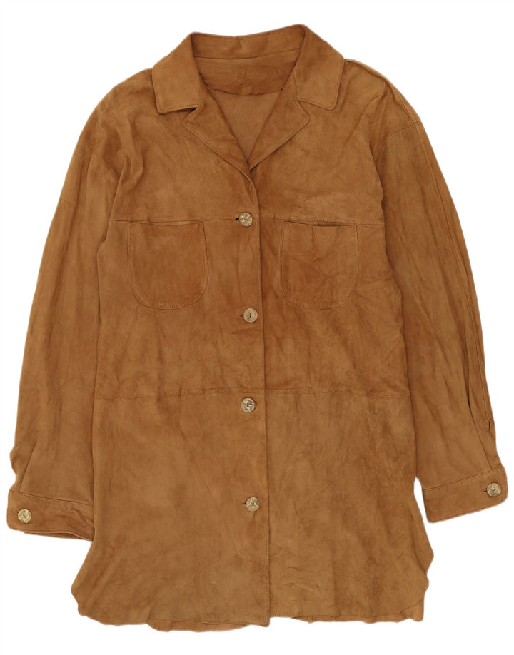 Vintage Womens Suede Overcoat IT 42 Medium Beige Leather