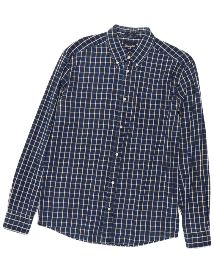 Wrangler Mens Regular Fit Shirt Medium Navy Blue Check Cotton