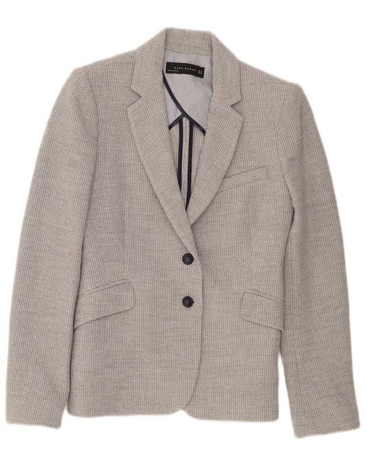 Zara Womens 2 Button Blazer Jacket UK 10 Small Grey Viscose