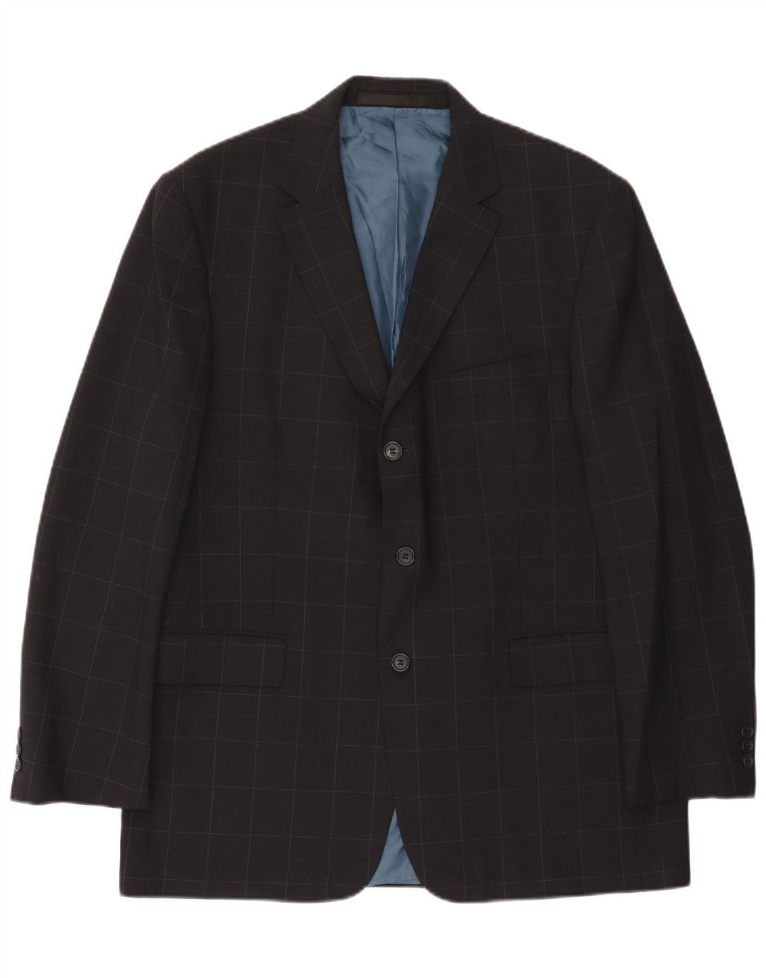 Marks & Spencer Mens 3 Button Blazer Jacket UK 42 Large Navy Blue Check