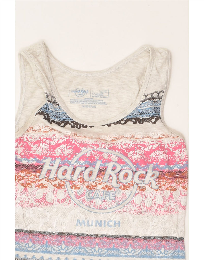 HARD ROCK CAFE Girls Munich Graphic Vest Top 7-8 Years Grey Fair Isle | Vintage Hard Rock Cafe | Thrift | Second-Hand Hard Rock Cafe | Used Clothing | Messina Hembry 