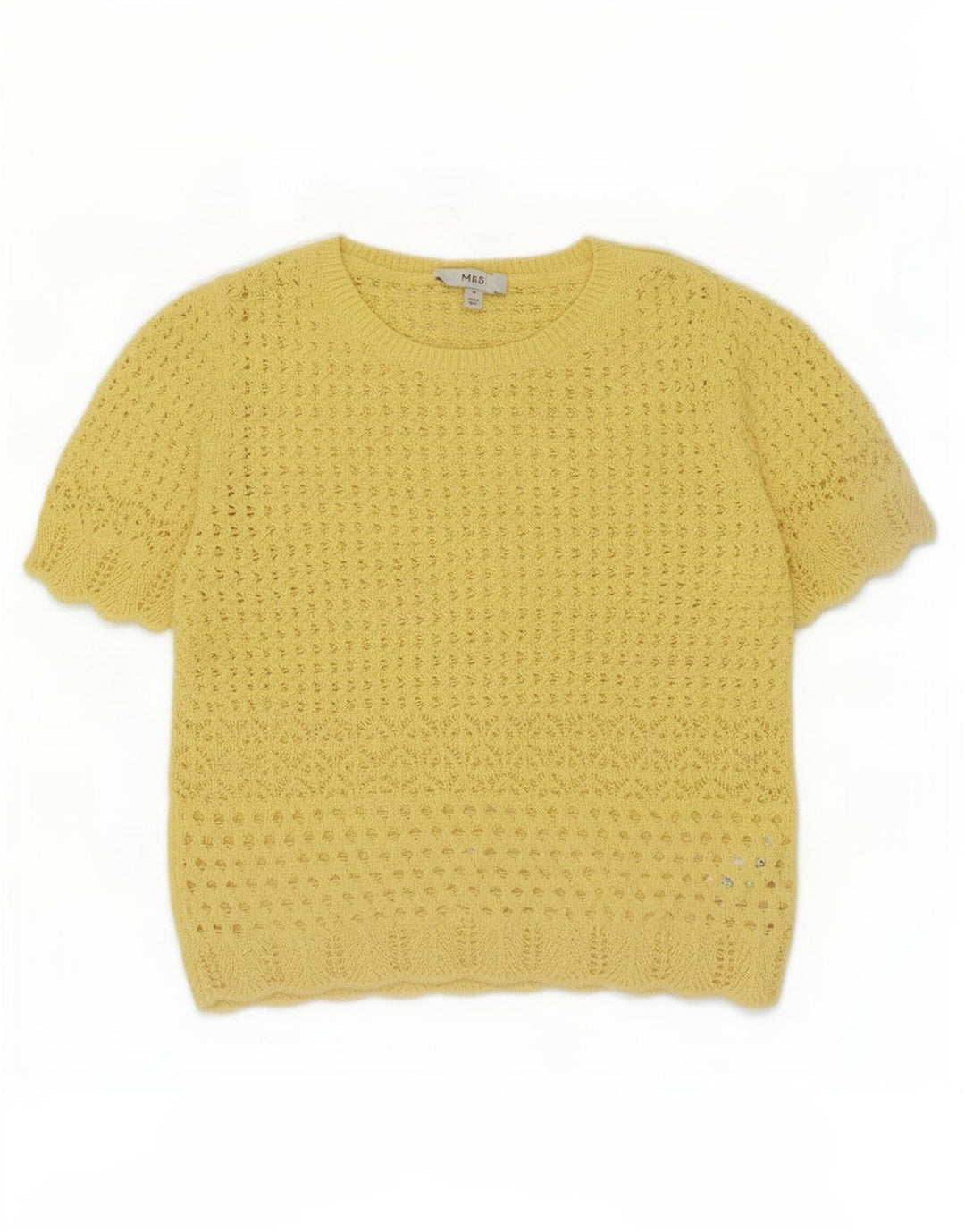 Marks & Spencer Womens Crochet Blouse Top UK 12 Medium Yellow Polyester