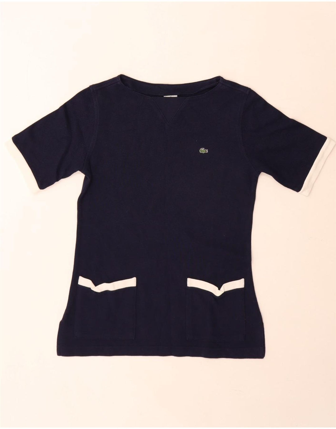 Lacoste Womens T-Shirt Top Size 39 Medium Navy Blue Colourblock Cotton
