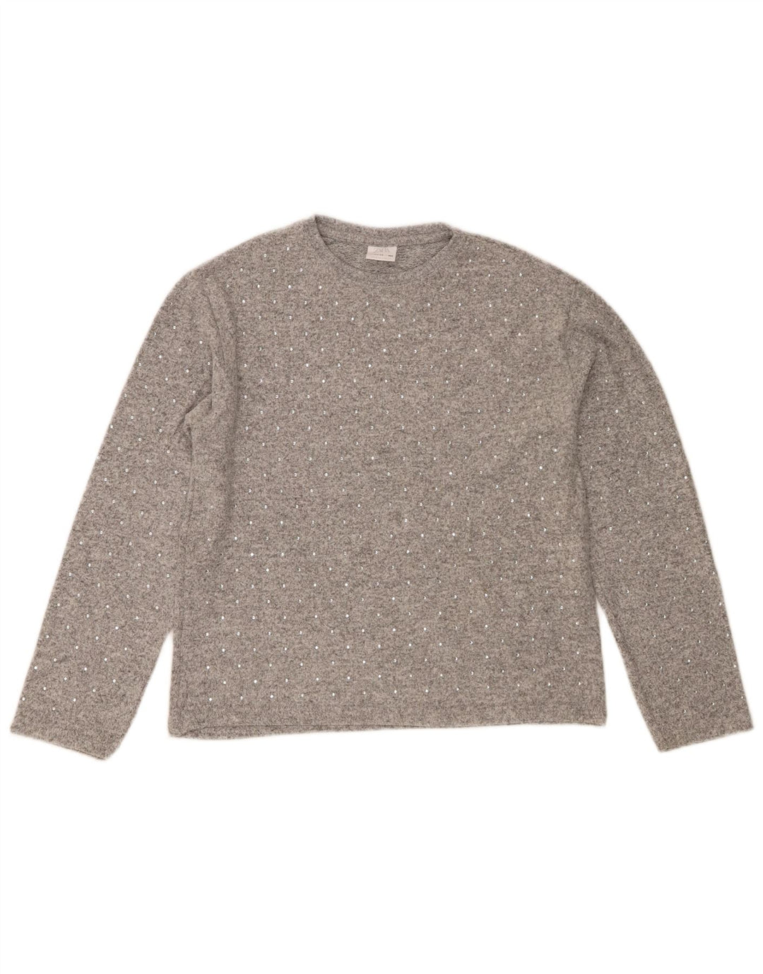 Zara Girls Crew Neck Jumper Sweater 11-12 Years Grey Polyester