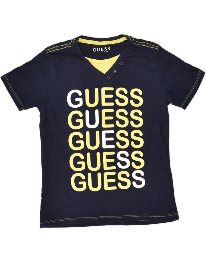 GUESS Boys Los Angeles Graphic T-Shirt Top 9-10 Years Navy Blue Cotton | Vintage Guess | Thrift | Second-Hand Guess | Used Clothing | Messina Hembry 