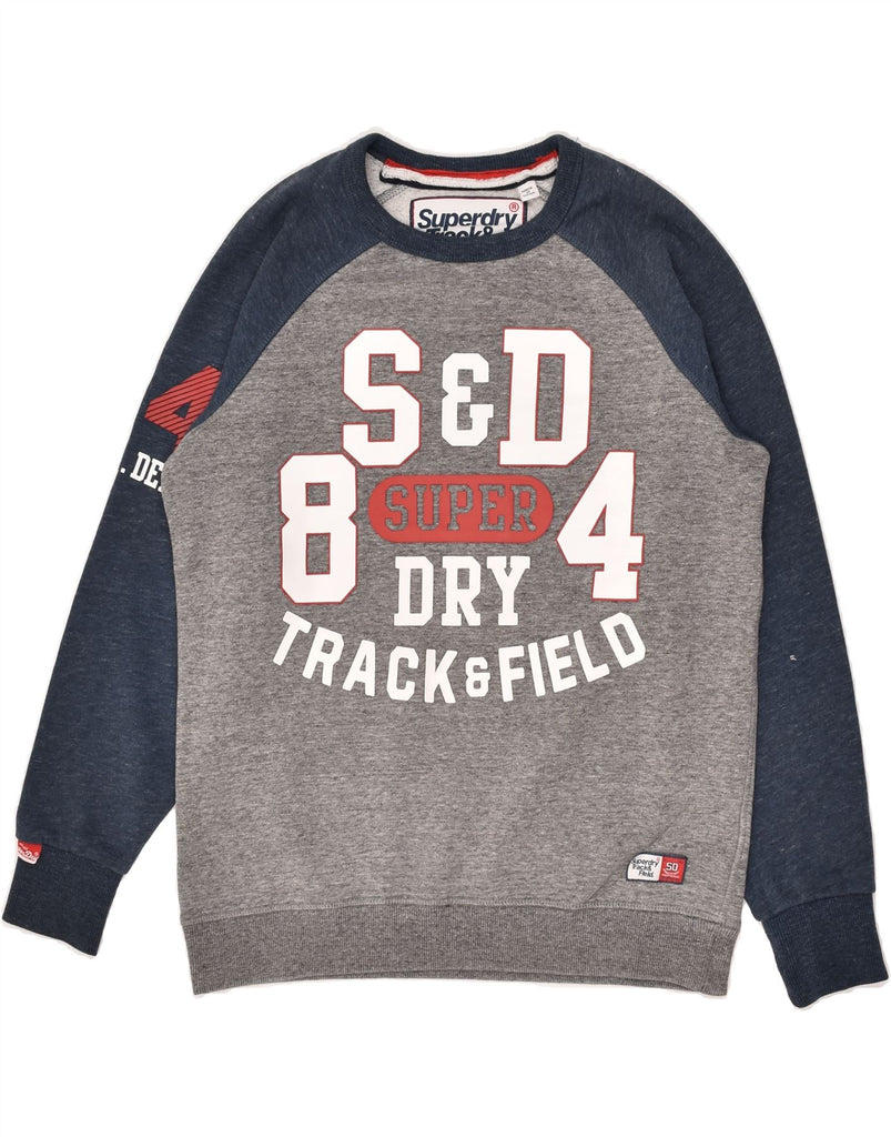 SUPERDRY Mens Track & Field Graphic Sweatshirt Jumper Small Grey | Vintage Superdry | Thrift | Second-Hand Superdry | Used Clothing | Messina Hembry 