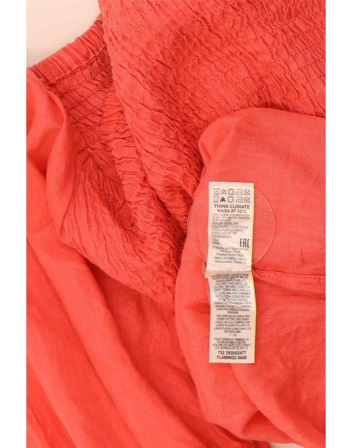 Marks & Spencer Womens 3/4 Sleeve Blouse Top UK 16 Large Red Linen