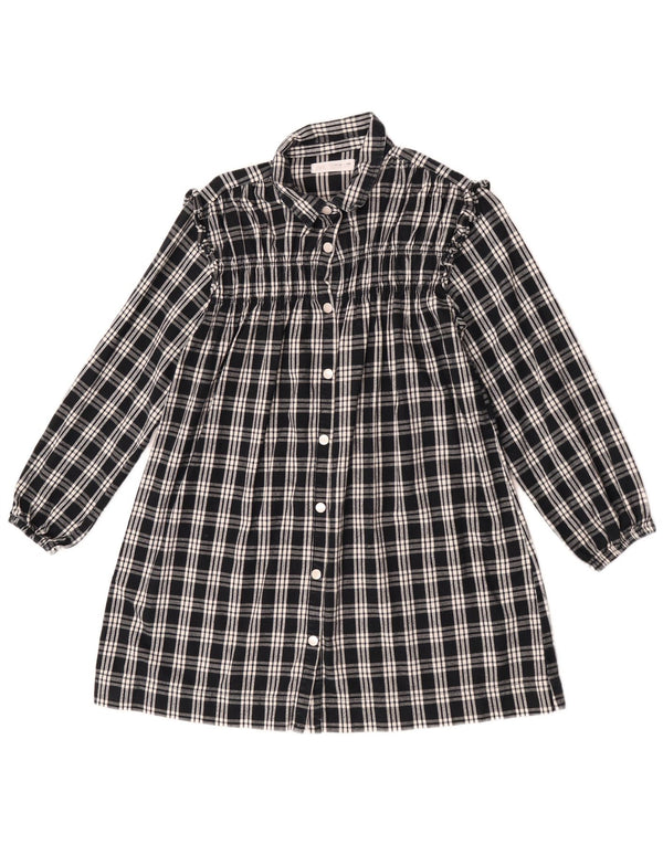 Zara Girls Long Sleeve Shirt Dress 11-12 Years Black Check Cotton