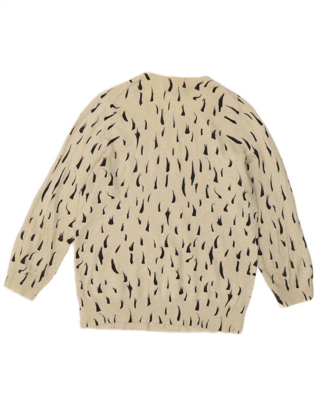 Jaeger Womens Crew Neck Jumper Sweater UK 8 Small Off White Spotted Cotton