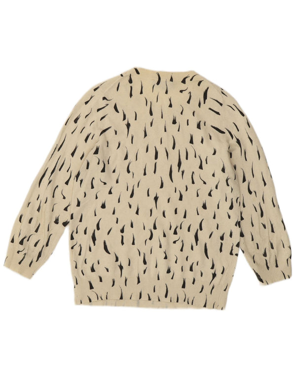 Jaeger Womens Crew Neck Jumper Sweater UK 8 Small Off White Spotted Cotton