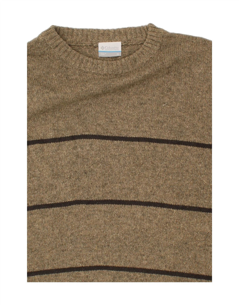COLUMBIA Mens Crew Neck Jumper Sweater XL Brown Striped Cotton | Vintage Columbia | Thrift | Second-Hand Columbia | Used Clothing | Messina Hembry 