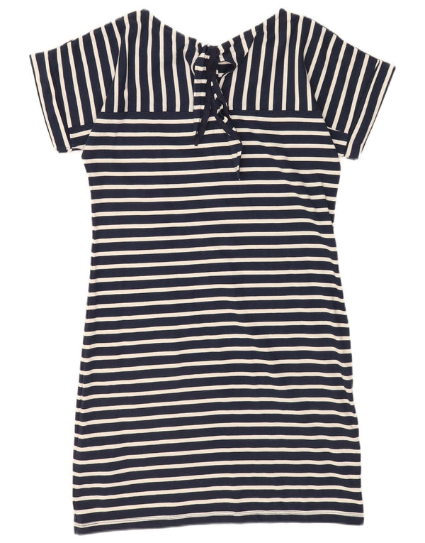 Weird Fish Womens T-Shirt Dress UK 10 Small Navy Blue Striped Cotton
