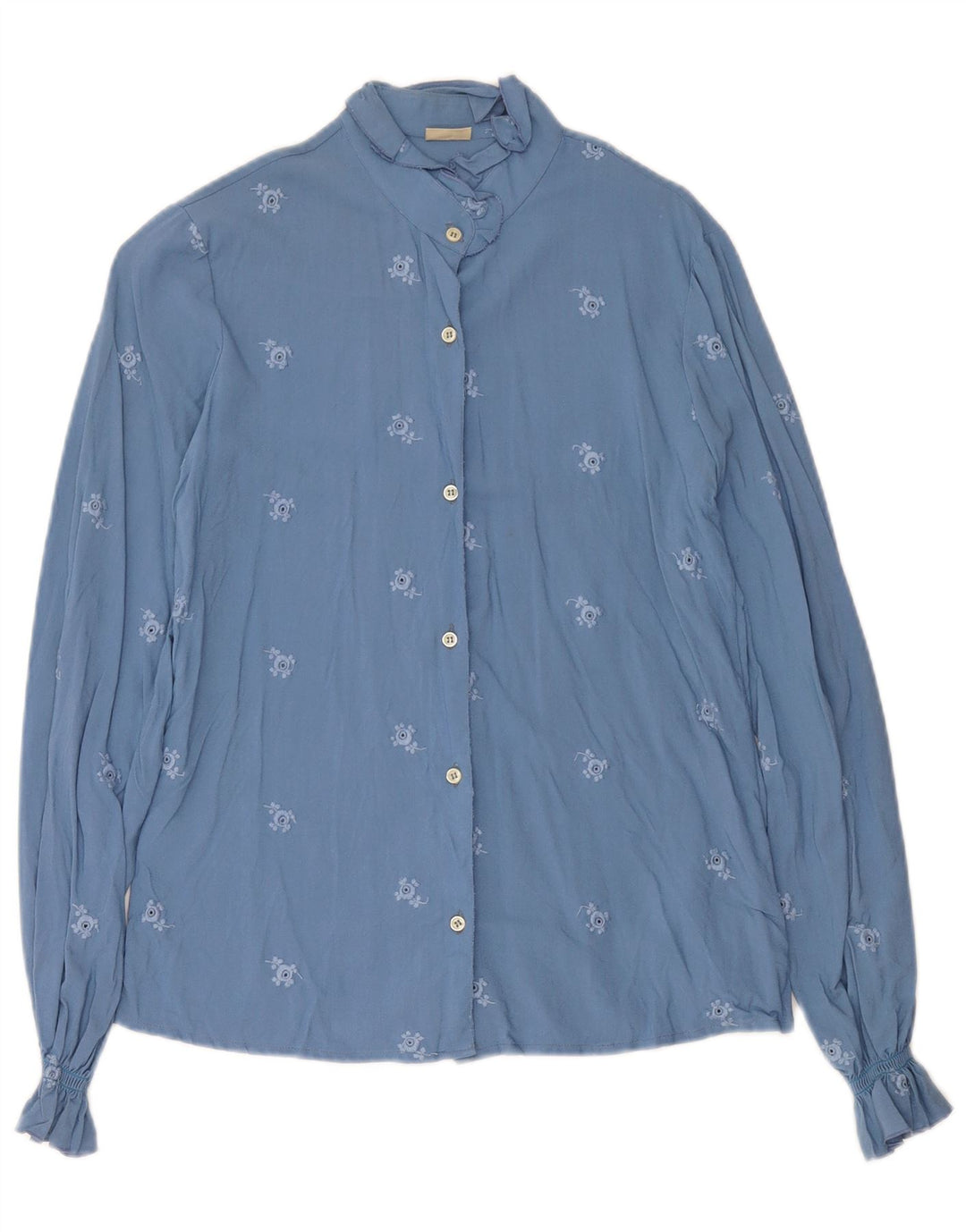 Vintage Womens Shirt Blouse IT 42 Medium Blue Floral Viscose