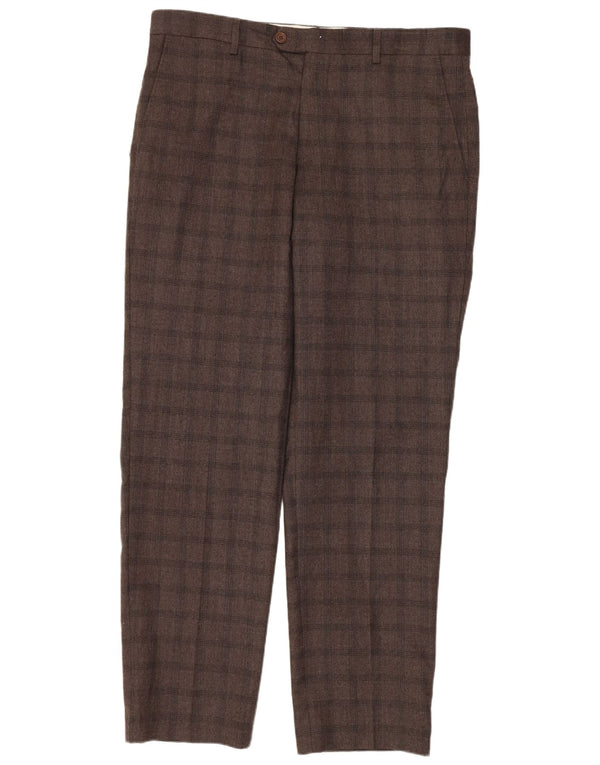 MARKS & SPENCER Mens Tailored Fit Suit Trousers W34 L31 Brown Check
