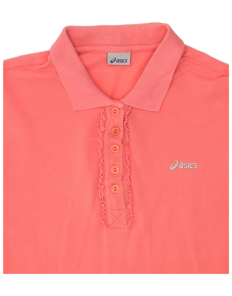 ASICS Womens Ruffle Front Polo Shirt UK 18 XL Pink Cotton | Vintage Asics | Thrift | Second-Hand Asics | Used Clothing | Messina Hembry 