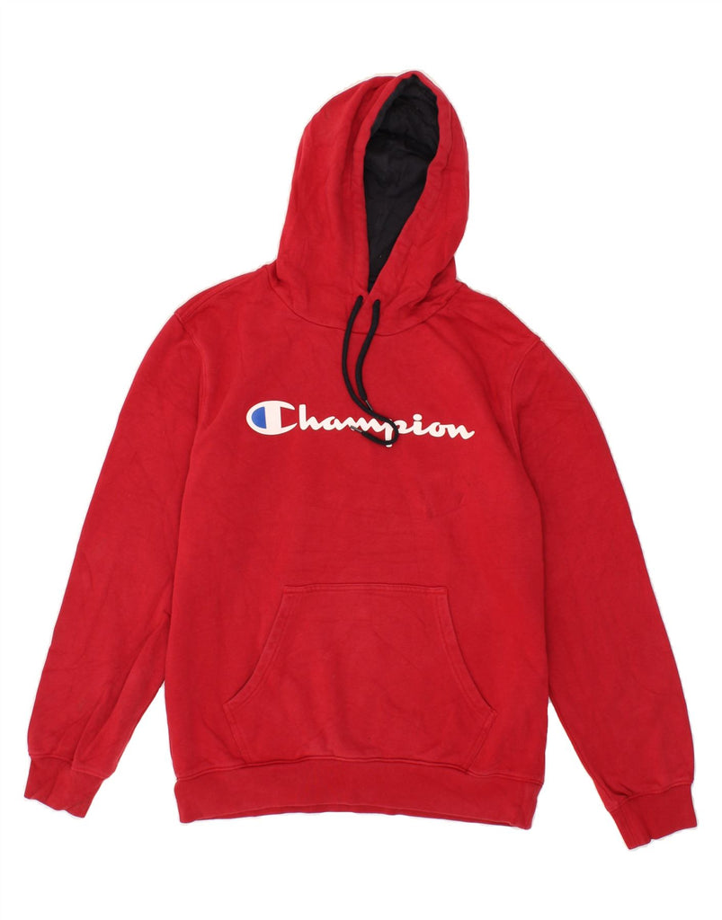 CHAMPION Mens Graphic Hoodie Jumper Medium Red Cotton | Vintage Champion | Thrift | Second-Hand Champion | Used Clothing | Messina Hembry 