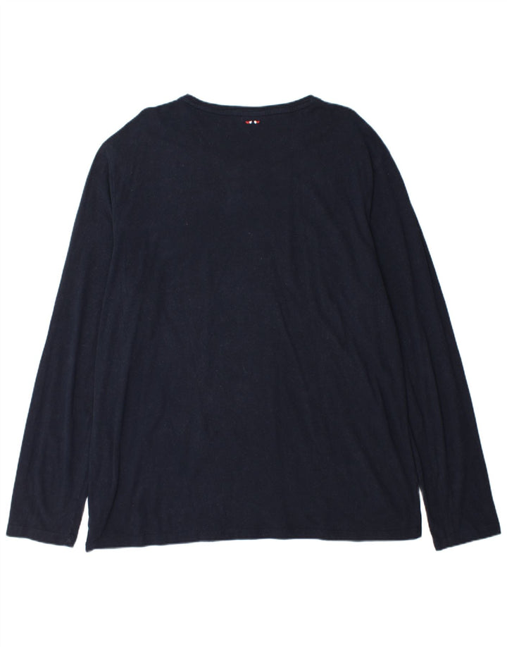 NAPAPIJRI Mens Geographic Graphic T-Shirt Long Sleeve 3XL Navy Blue Cotton