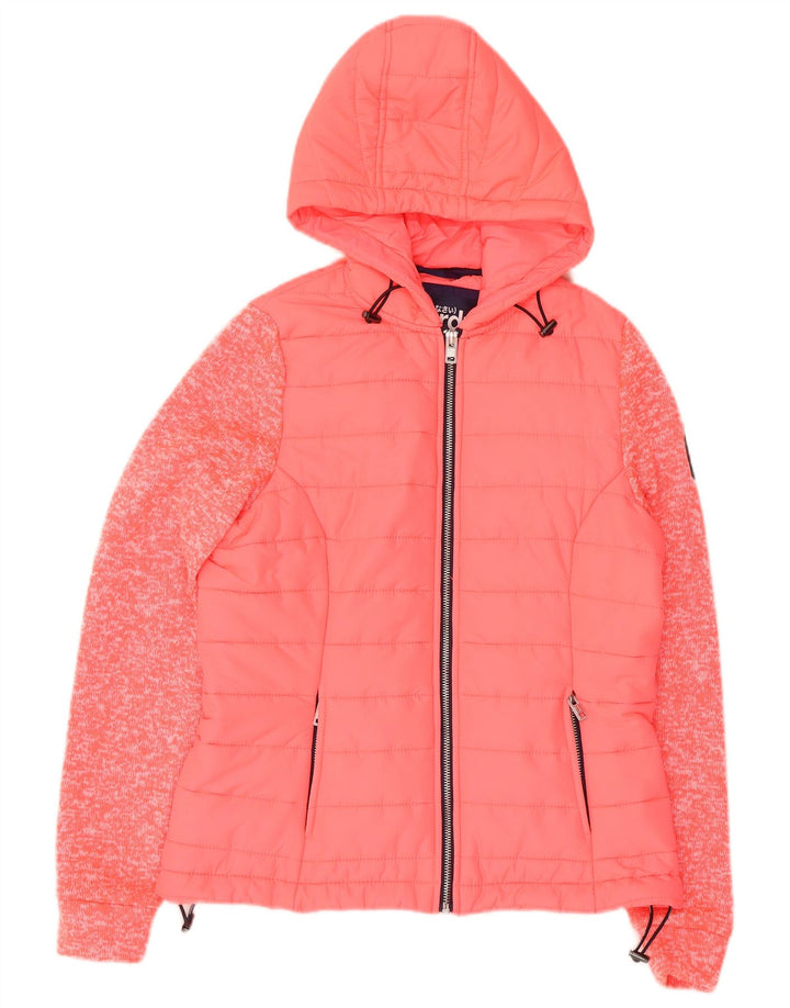 Superdry Womens Hooded Bomber Jacket UK 8 Small Pink Flecked Nylon