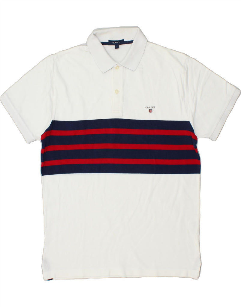 GANT Mens Polo Shirt Large White Colourblock Cotton | Vintage Gant | Thrift | Second-Hand Gant | Used Clothing | Messina Hembry 