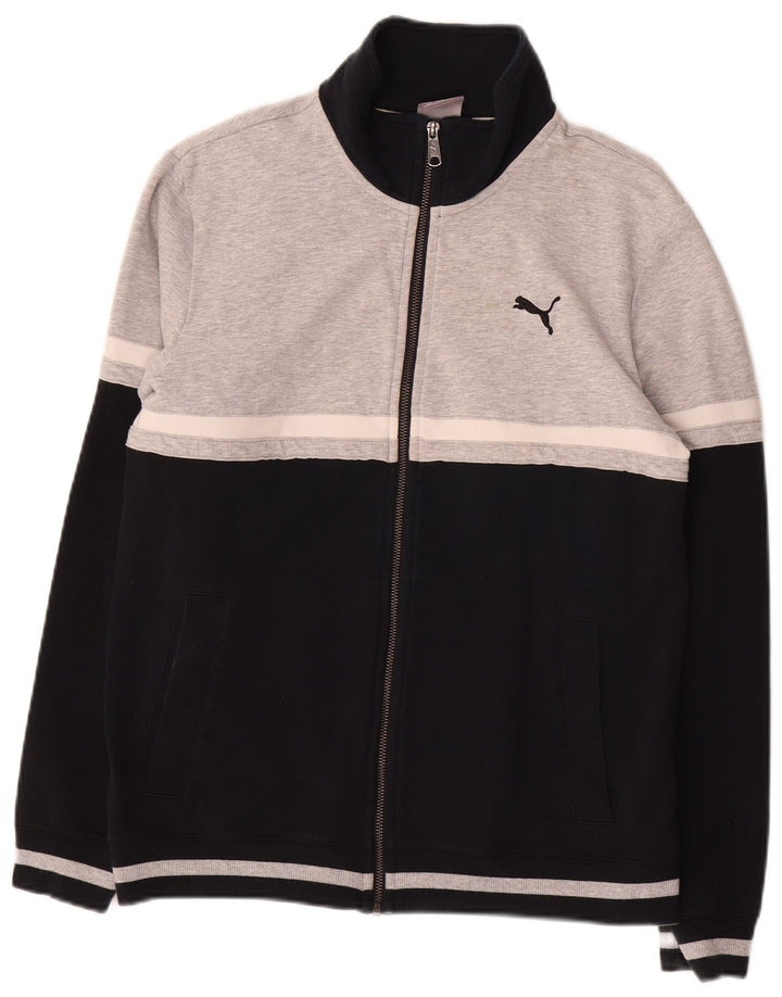PUMA Mens Tracksuit Top Jacket Small Grey Colourblock Cotton