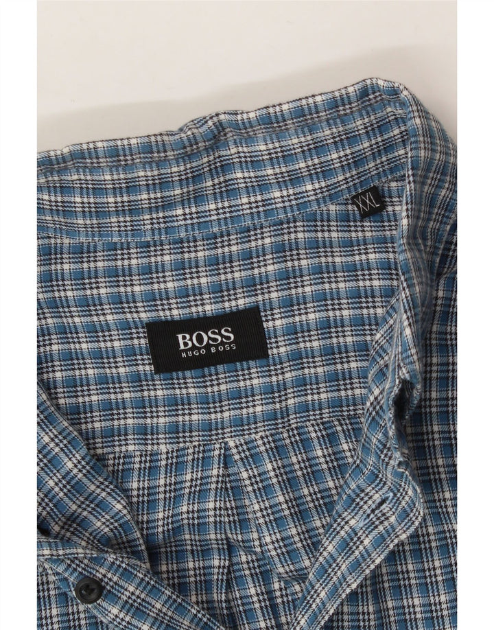 HUGO BOSS Mens Flannel Shirt 2XL Blue Check Cotton Vintage Hugo Boss and Second-Hand Hugo Boss from Messina Hembry 