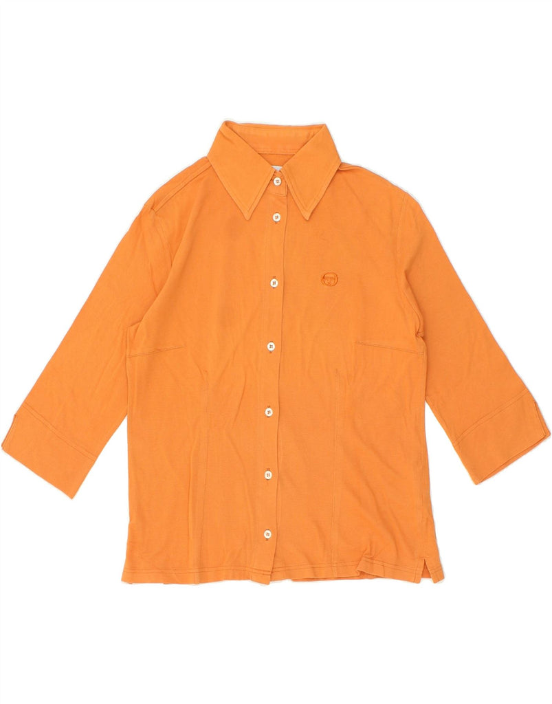 SERGIO TACCHINI Womens 3/4 Sleeve Shirt UK 10 Small Orange Cotton | Vintage Sergio Tacchini | Thrift | Second-Hand Sergio Tacchini | Used Clothing | Messina Hembry 